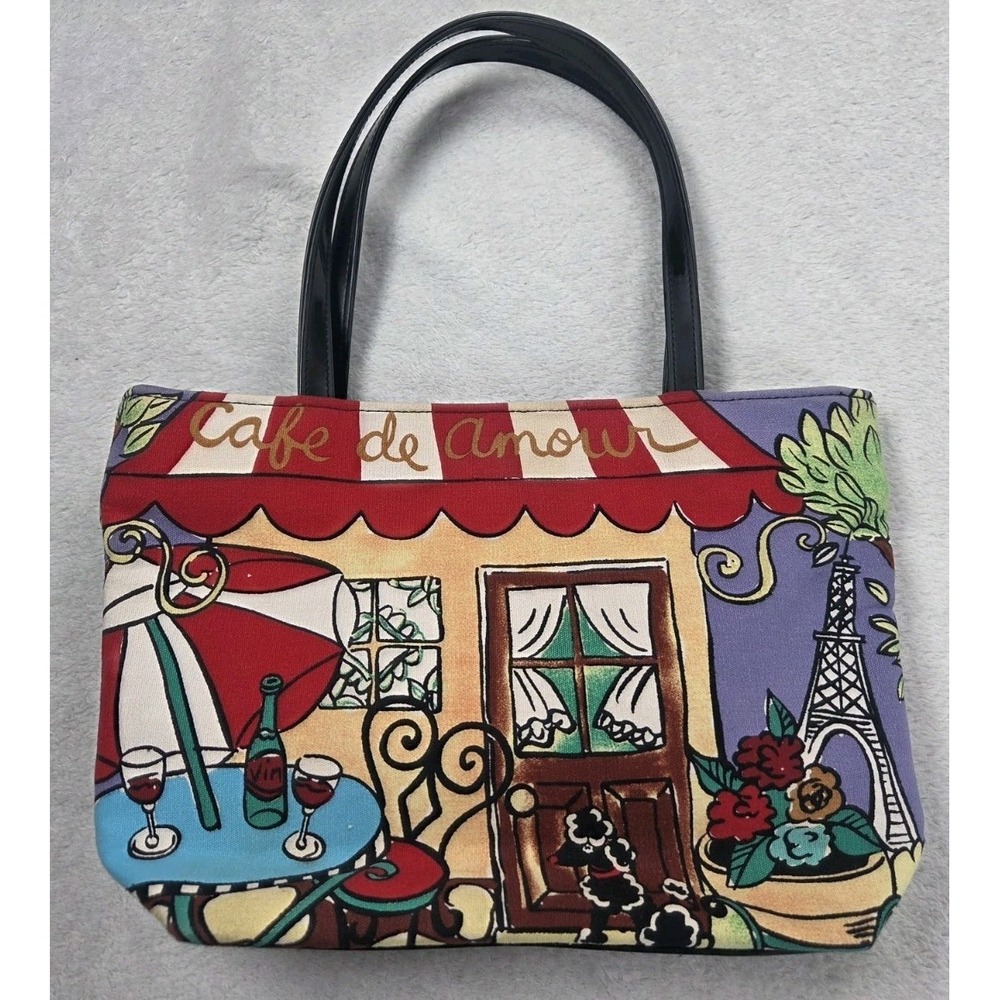 Y2K Paris Cafe Tote Bag Novelty Eiffel Tower Print Rhinestone Sequin Purse - Picture 6 of 15